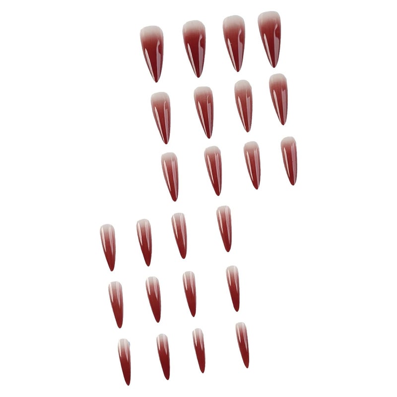 SINHOT Stiletto Press on Nails Extra Long Fake Nails Red Gradient Acrylic Nails Almond Glossy Glue on Nail Stick on False Nail with Design 24 pcs - Image 5